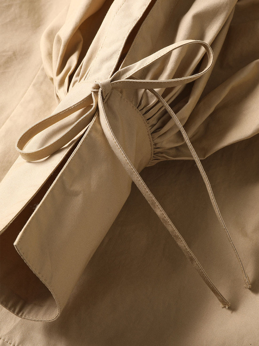 Asymmetrical Hem Blouson Sleeves Wrap Dress