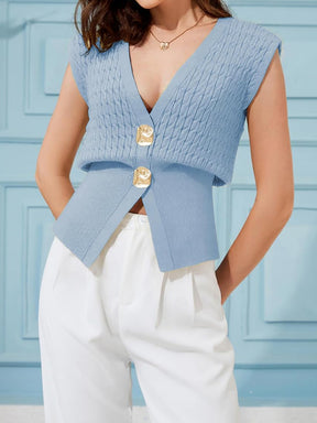 Knit Sweater Sleeveless V Neck Cardigans