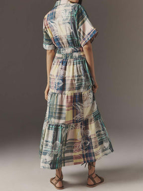 Printed V-neck Smocked Waist Maxi Dress