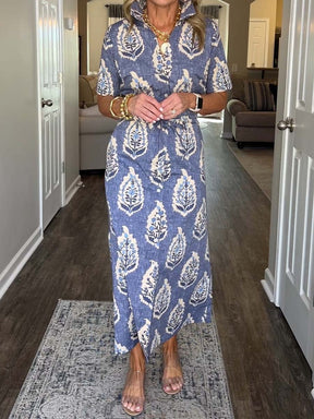 Printed Drawstring Waist Ruffled Dress