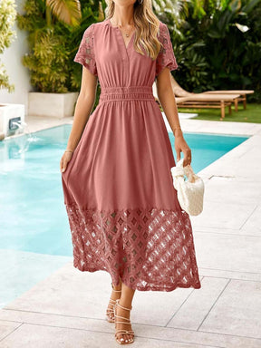 V-neck Lace Patchwork Maxi Dress