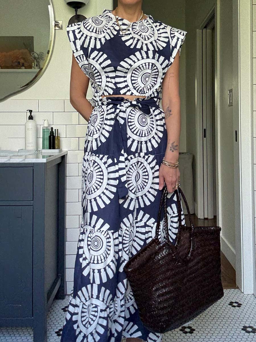 Printed Ruffled Two Pieces Dress