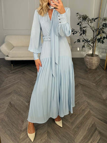 Balloon Sleeve Pleated Patchwork Dress