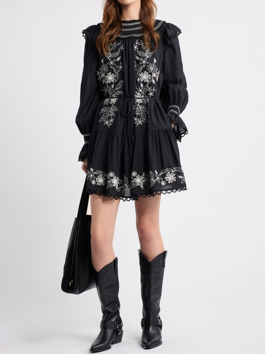 Embroidered Long Sleeve Mini Dress