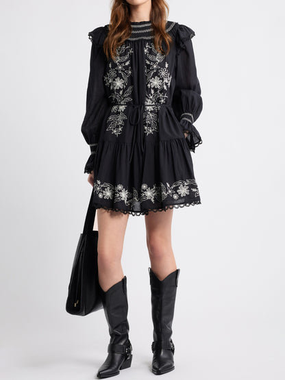 Embroidered Long Sleeve Mini Dress
