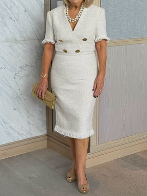 Elegant Tweed Fringe Midi Dress