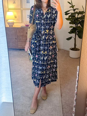 Printed Short Sleeve Belted Shirtdress