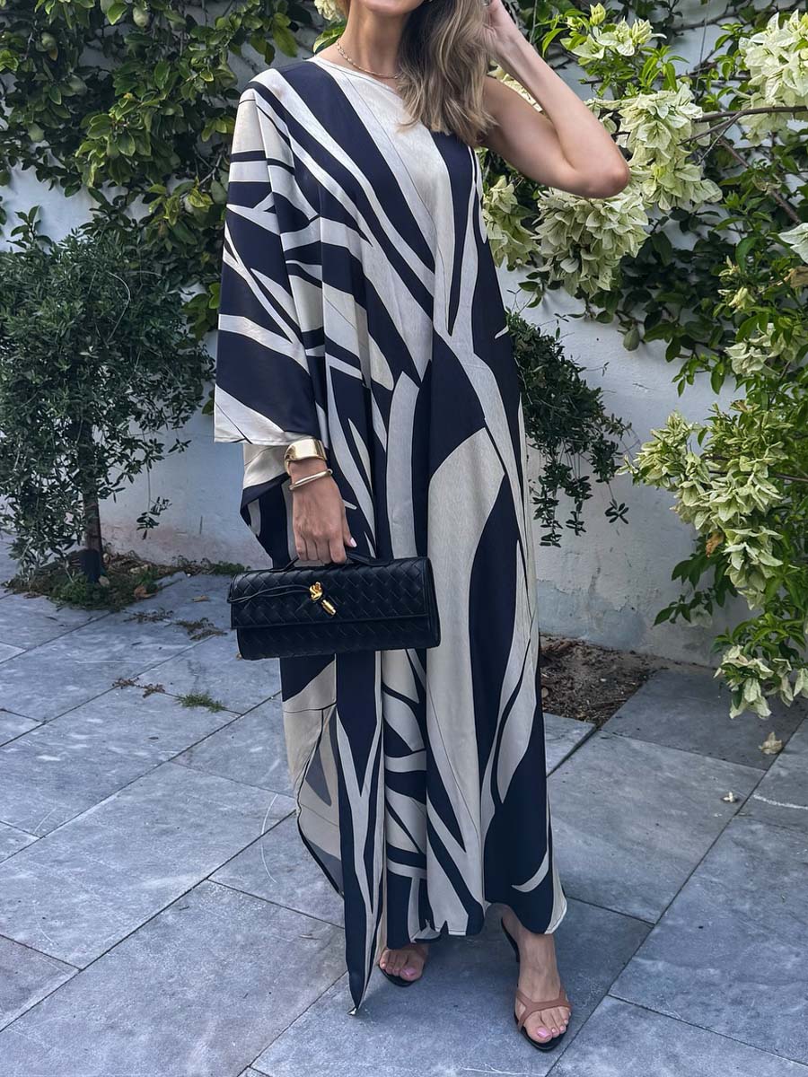 One-shoulder Printed Loose Maxi Dress