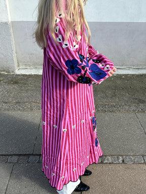 Printed Stripes V Neck Loose Maxi Dress