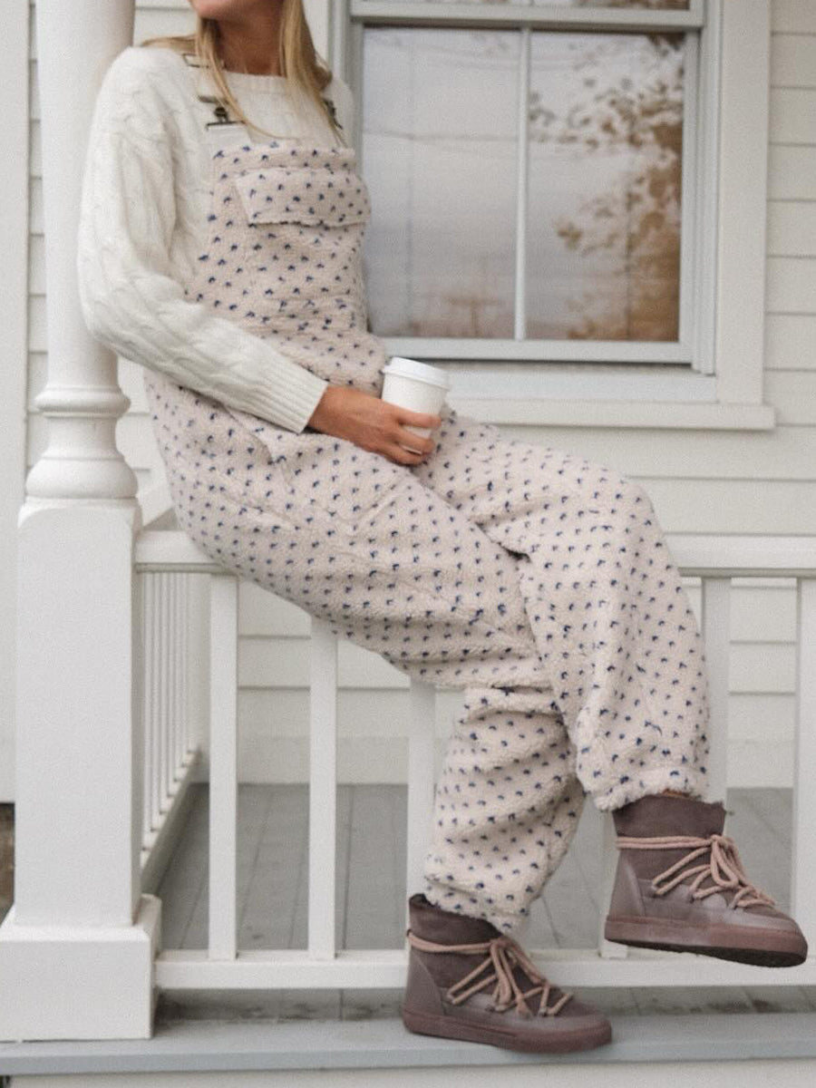 Elasticated Adjustable Straps Printed Sherpa Overalls