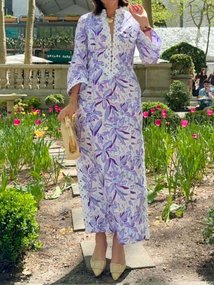 Printed Slit Hem Lace Maxi Dress