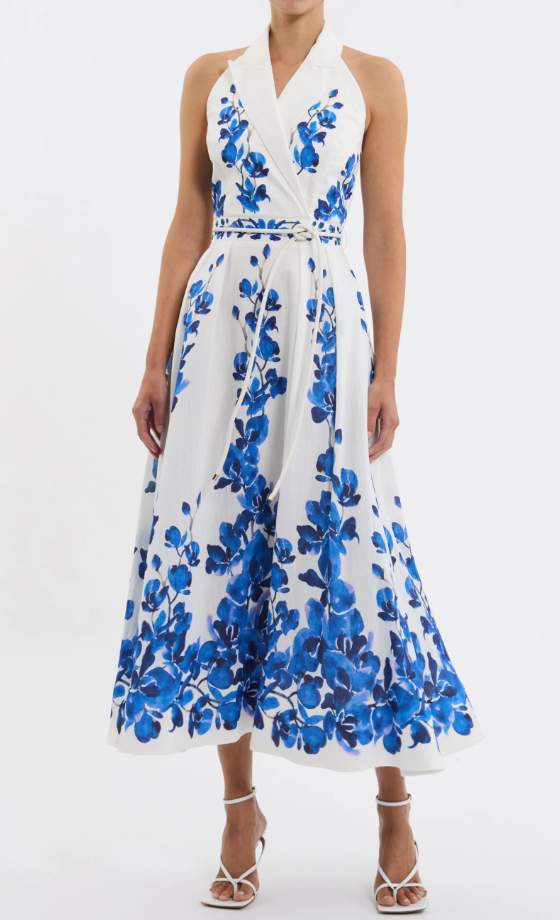 Demure Blue Floral Sleveless Maxi Dress