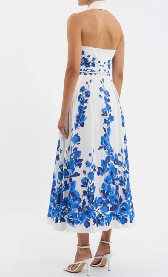 Demure Blue Floral Sleveless Maxi Dress