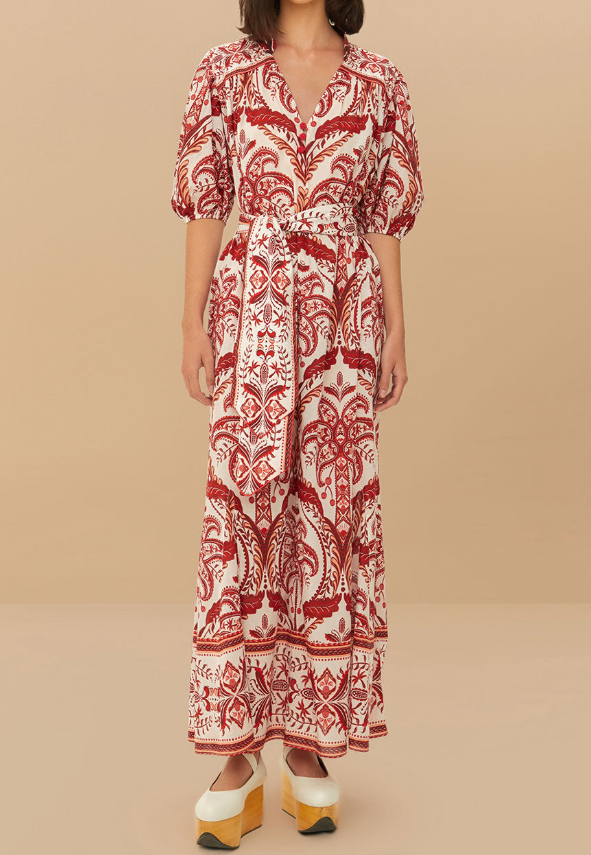 Reddish Brown Floral Casual Midi Dress