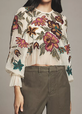 Floral Embroidered Mesh Top