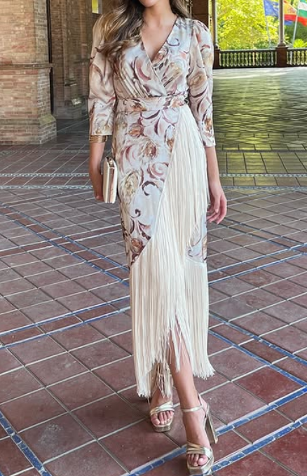 Classy Floral Tassel Occasion Dress