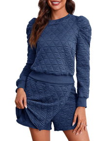 Long Sleeve Argyle Sweatshirts and Wrap Shorts Casual Sets