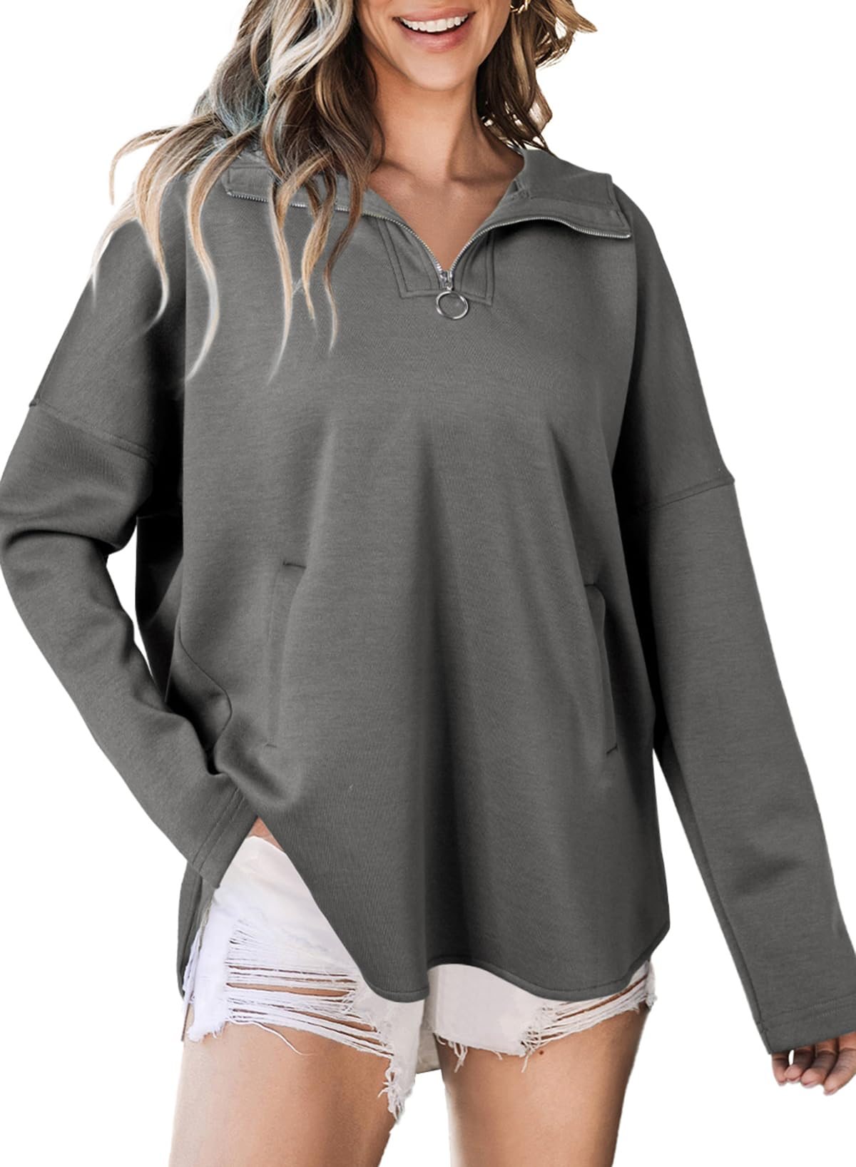 Casual Long Sleeve Half Zipper Oversized Hoodies