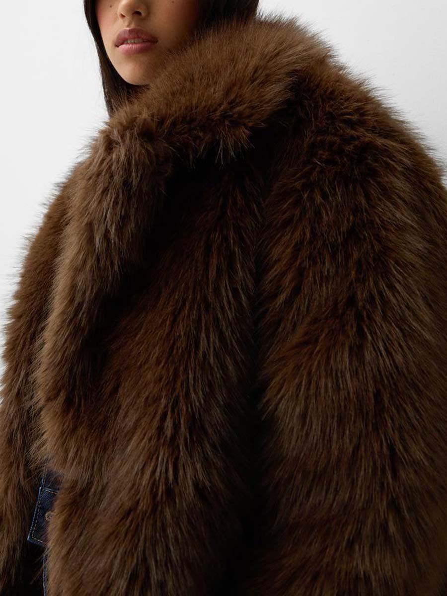 Faux Fur Jacket With Lapel Collar