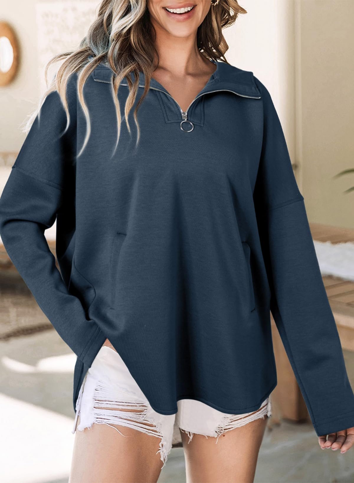 Casual Long Sleeve Half Zipper Oversized Hoodies