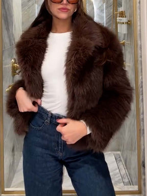 Faux Fur Jacket With Lapel Collar