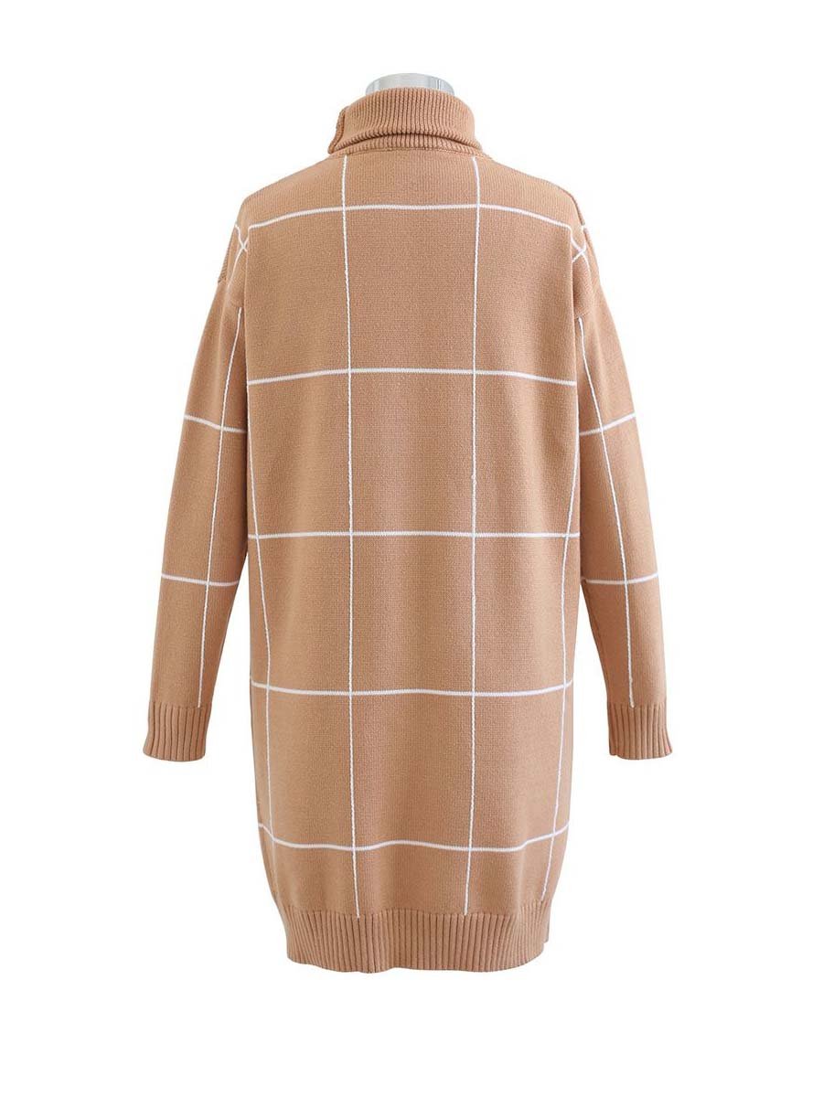 Grid Pattern Turtleneck Dress