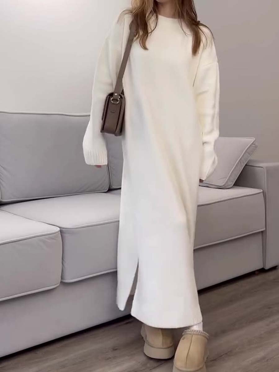 Knitted Pullover Round Neck Long Loose Dress