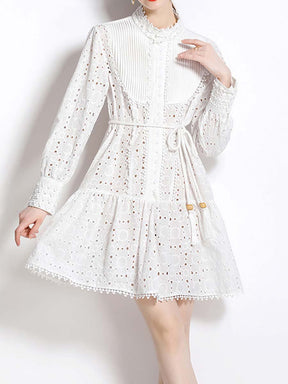 Stand Collar Hollow Lantern Sleeves Dress