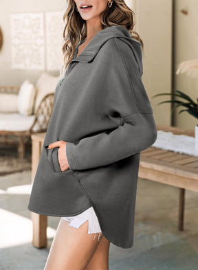 Casual Long Sleeve Half Zipper Oversized Hoodies