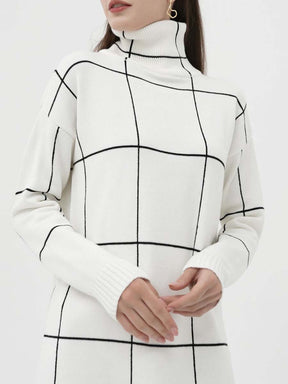 Grid Pattern Turtleneck Dress