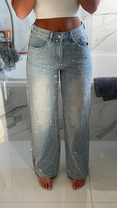 DIAMOND COVERED WIDE LEG JEANS