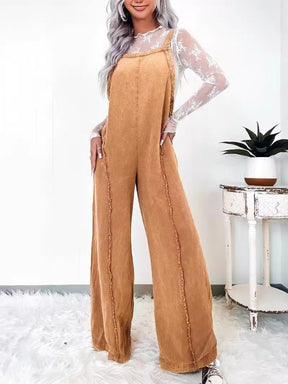 Raw Edge Wide Leg Overalls