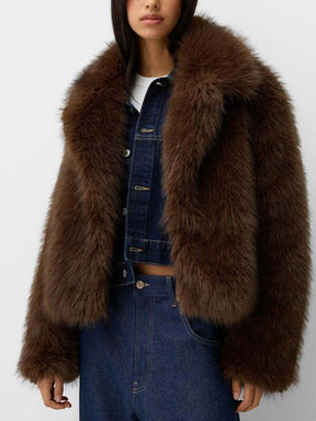 Faux Fur Jacket With Lapel Collar