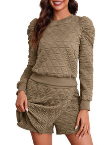 Long Sleeve Argyle Sweatshirts and Wrap Shorts Casual Sets