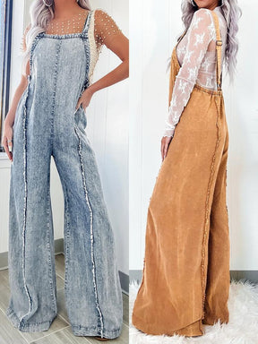 Raw Edge Wide Leg Overalls