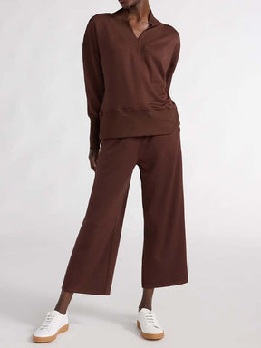 V-Neck Sweatshirt Cropped Lounge Pants Sets