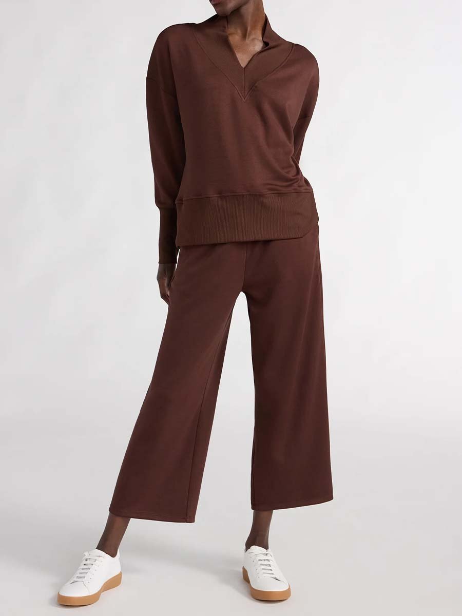 V-Neck Sweatshirt Cropped Lounge Pants Sets