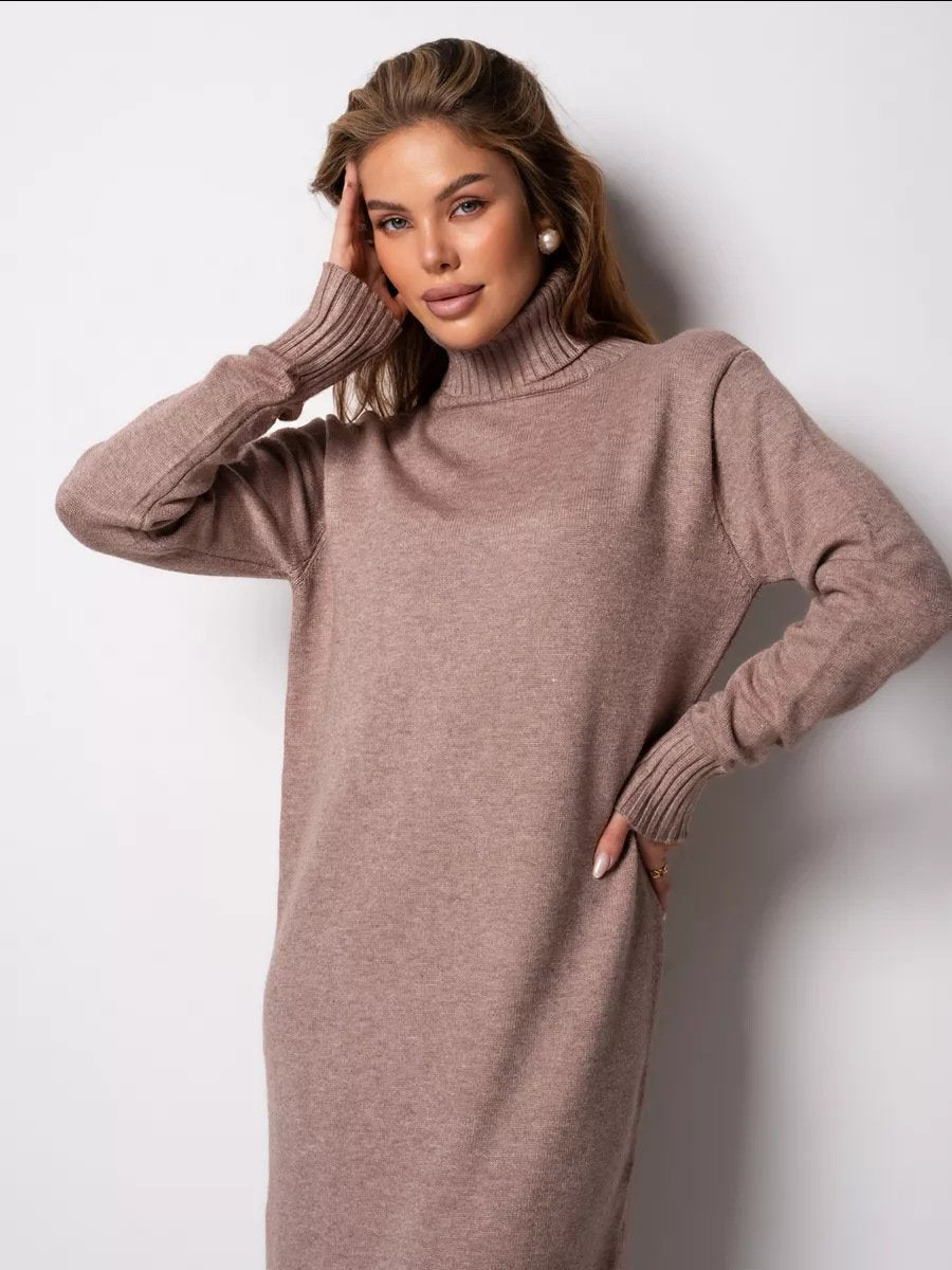 Turtleneck Knitted Loose Solid Color Sweater Dress