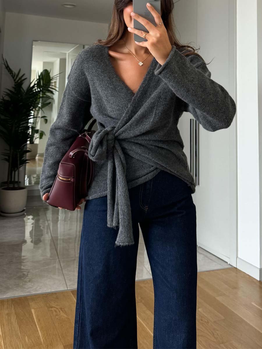 Double Breasted Tie Sweater