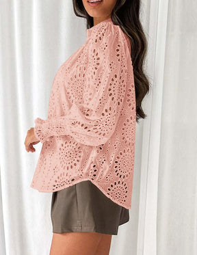 Puff Sleeve Eyelet Loose Fit Shirt