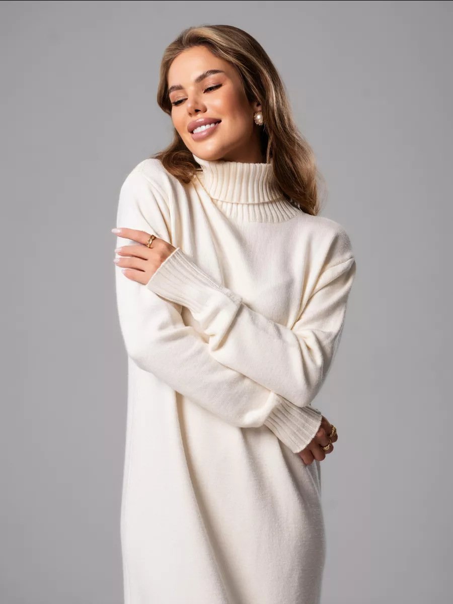 Turtleneck Knitted Loose Solid Color Sweater Dress