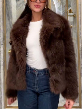 Faux Fur Jacket With Lapel Collar