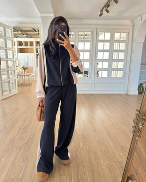 Contrast Color Loose Zip Track Suit