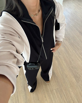 Contrast Color Loose Zip Track Suit