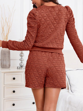 Long Sleeve Argyle Sweatshirts and Wrap Shorts Casual Sets