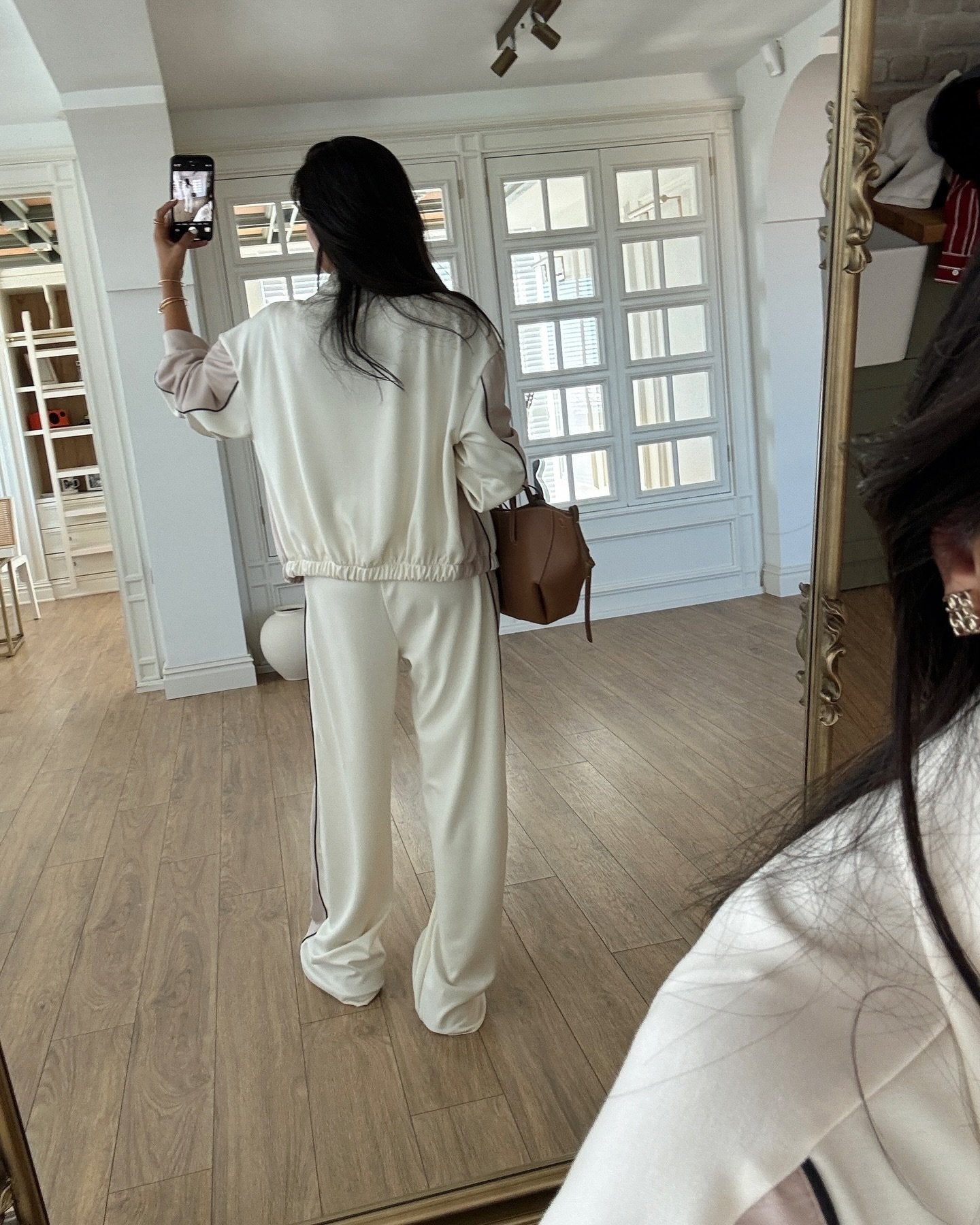 Contrast Color Loose Zip Track Suit