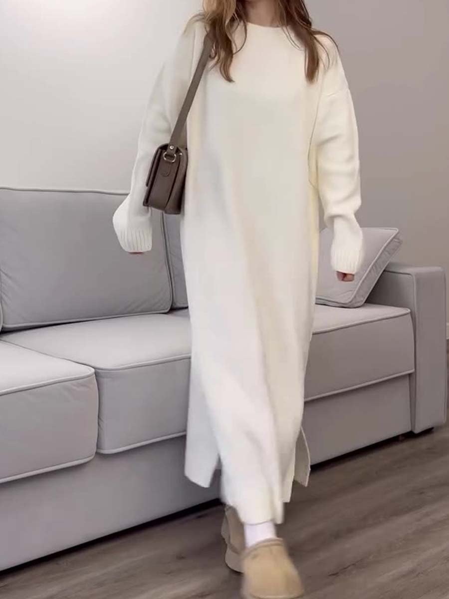 Knitted Pullover Round Neck Long Loose Dress