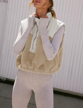 Cropped Half Zip Fleece Sherpa Vest