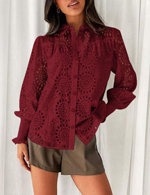 Puff Sleeve Eyelet Loose Fit Shirt