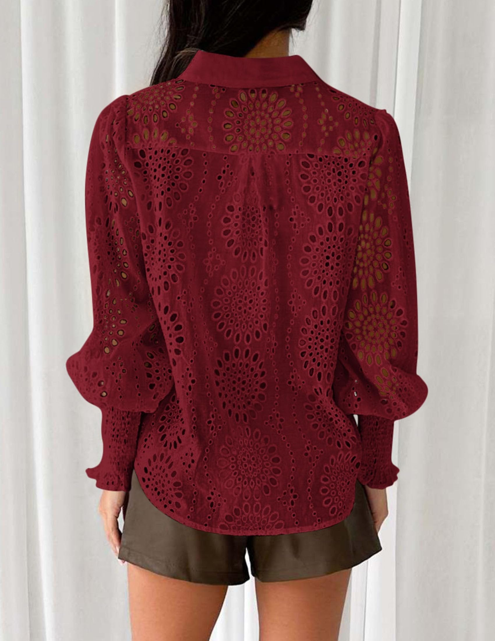 Puff Sleeve Eyelet Loose Fit Shirt